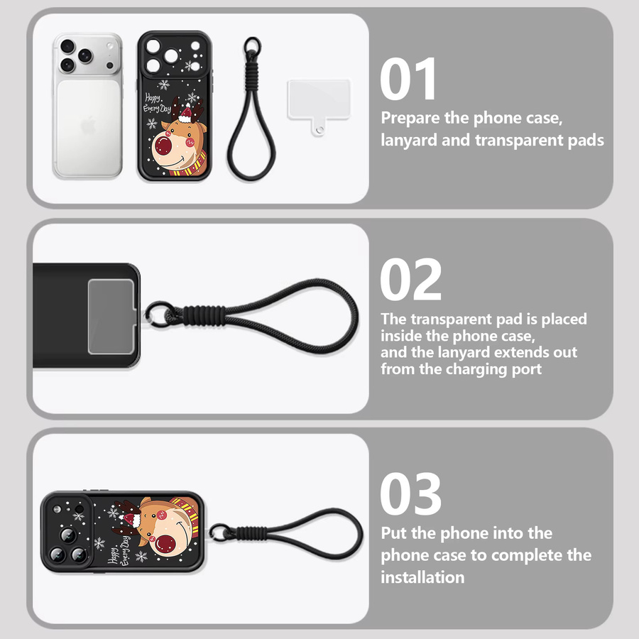 Stoßfeste TPU Handyhülle mit Weihnachts-Hirschmuster von YISHANGOU in Blau für iPhone 11 bis iPhone 17 Pro Max inklusive Lanyard-Abdeckung - Bild 3