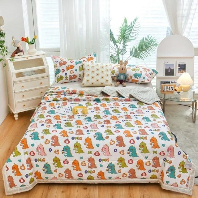 Atmungsaktive Sommerdecke aus Baumwolle mit Blumen-Cartoon-Motiv, doppelseitig und kühlend, B/H: 150 x 200 cm, Multicolour - Bild 1