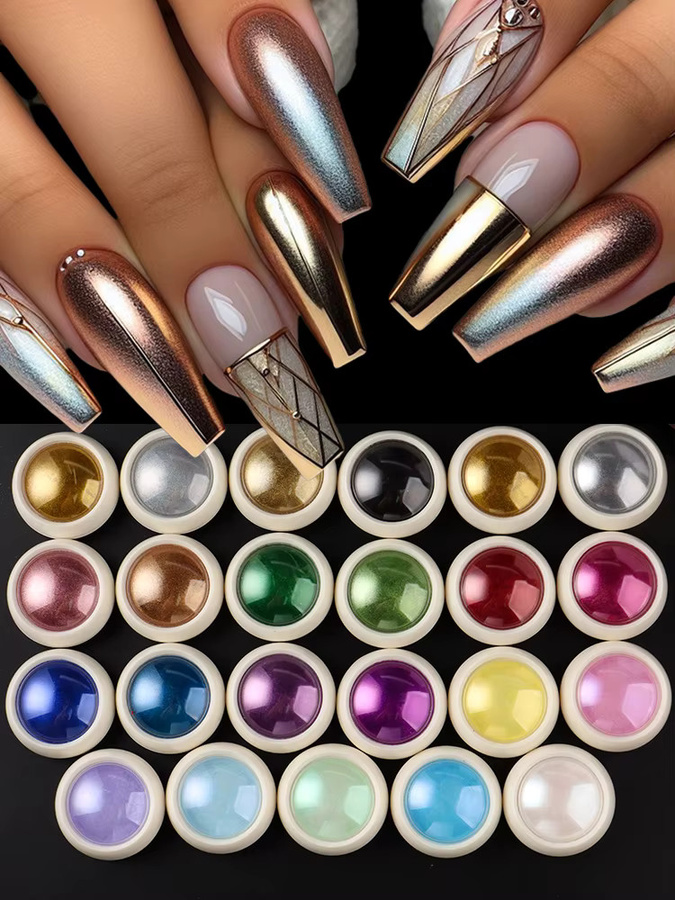 Full Beauty Nagelpulver Metallic, 23 Stück, Silber Gold Holographisch - Bild 5