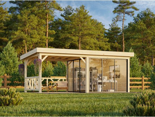 Palmako Pavillon Lenna Set 403 Slide aus Fichtenholz in Braun mit transparenter ESG-Verglasung, B/H/T: 588 x 245 x 300 cm - Bild 3