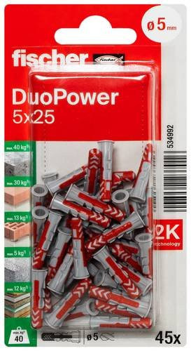 Fischer DuoPower Universal Dübel 5 x 25 mm, Farbe Rot, 1 Set - Bild 1