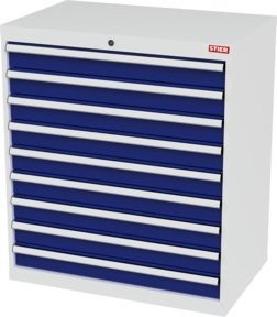 STIER Schubladenschrank mit 9 Schubladen aus Stahl, B/T/H: 90,0 x 57,5 x 102,0 cm, Farben: Grau, Blau oder Weiß-Blau - Bild 1