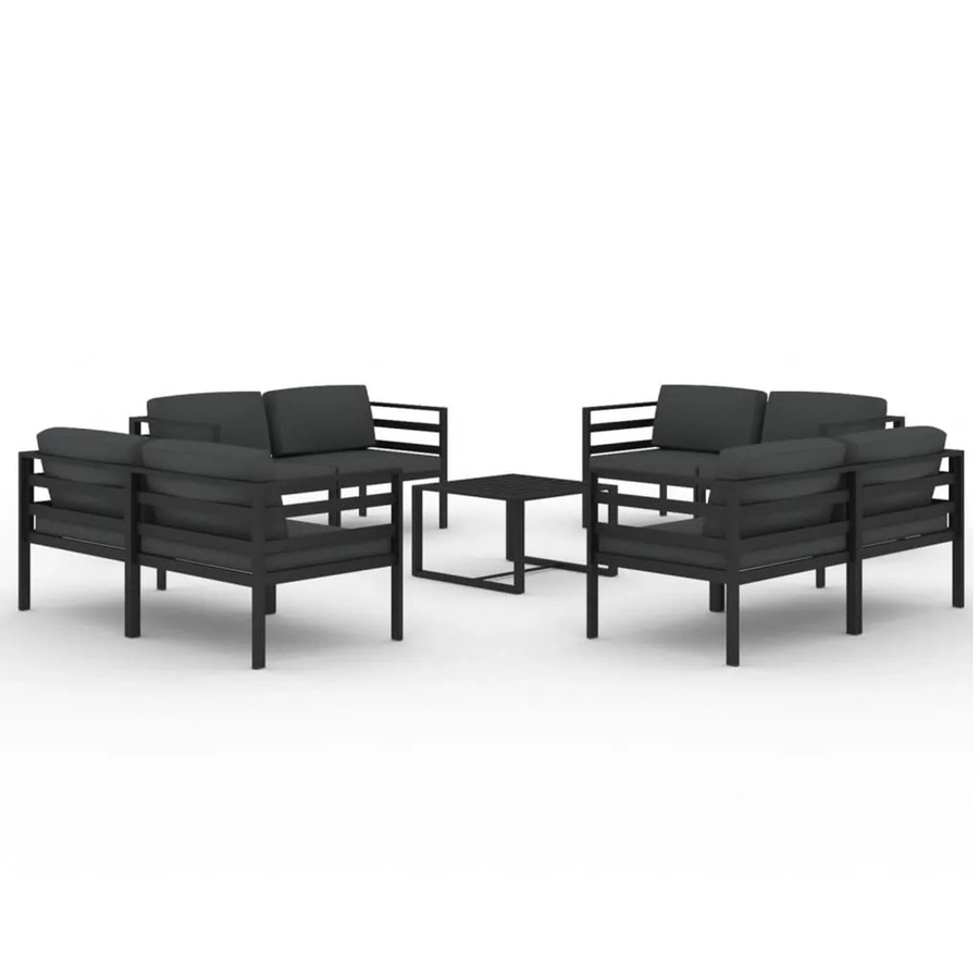 vidaXL 9-tlg Garten-Lounge-Set Modell 7 aus pulverbeschichtetem Aluminium in Anthrazit mit Tisch und Polsterkissen - Bild 2