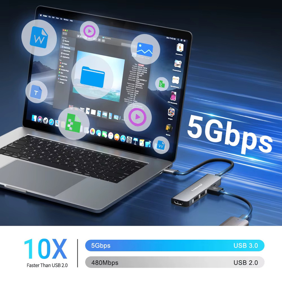 Lemorele TC101 5-in-1 USB C Hub Dockingstation mit 4K HDMI, 100W PD und USB 3.0 aus Aluminium für MacBook, Dell, HP und Lenovo - Bild 3