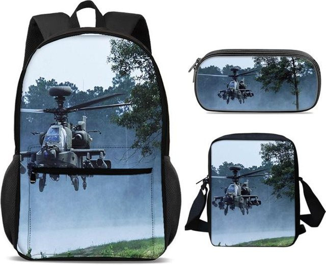 3-teiliges Helikopter-Set von Fancy Style Studio mit Rucksack, Federmäppchen und Umhängetasche in Multicolour - Bild 1