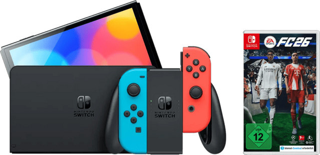 Nintendo Switch OLED Handheld Konsole Blau/Rot mit EA Sports FC 26 - Bild 1