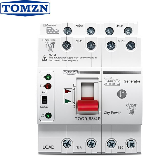 TOMZN Dreiphasen-Doppelstromschalter 4P AC230/400V 63A für DIN-Schiene in Weiß - Bild 1