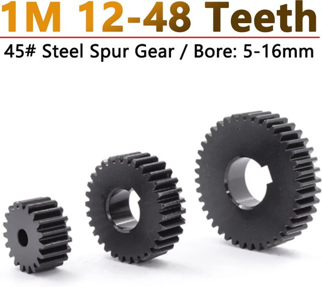 GooBetter Stahlgetriebe Stirnrad Modul 1 mit 12 bis 48 Zähnen für Bohrung 5–16 mm - Bild 1