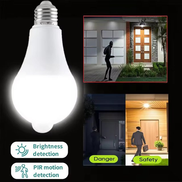 Szaoju Intelligente LED-Glühbirne mit PIR-Bewegungssensor, 12 W, Warmweiß, 220 V, Weiß - Bild 1