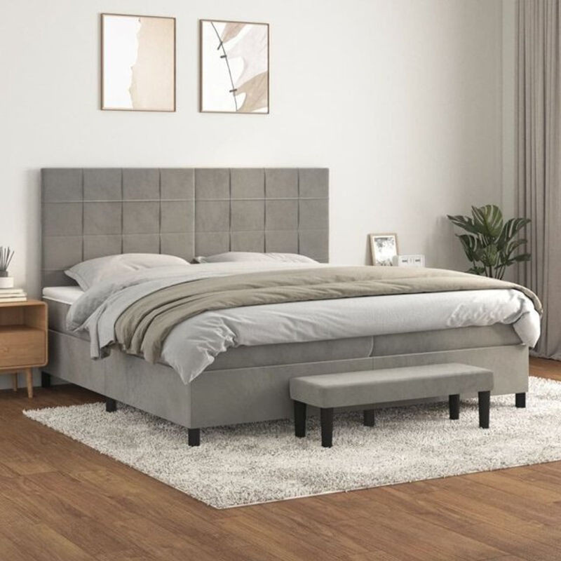Vidaxl Boxspringbett mit Matratze in Grau aus Samt, B/T/H: 200 x 200 x 118 cm - Bild 1