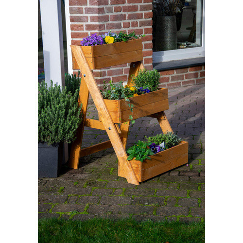 Dobar Dreistufige Pflanztreppe aus Kiefernholz mit Blumenkästen und Pflanzfolie, Braun, B/H/T: 60 x 90 x 70 cm - Bild 3