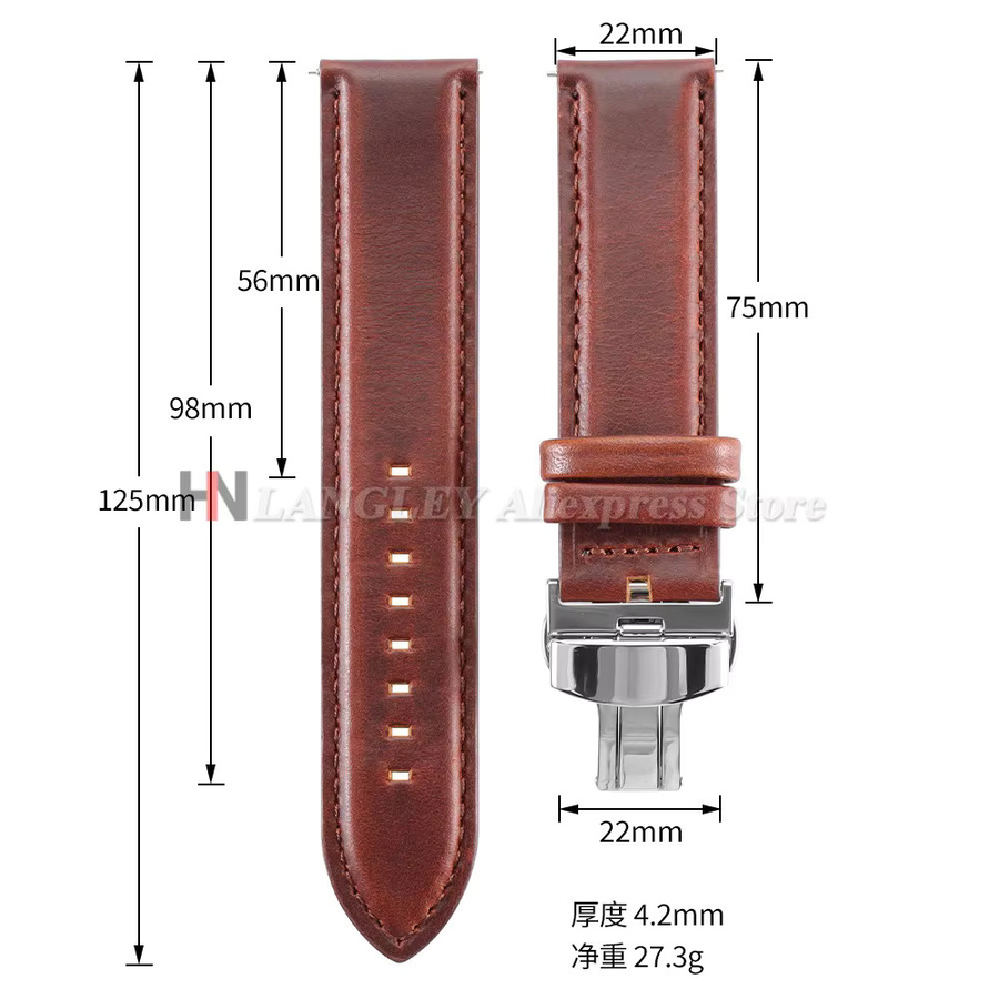 Langley Uhrenarmband Leder, Schwarz, Herren - Bild 3