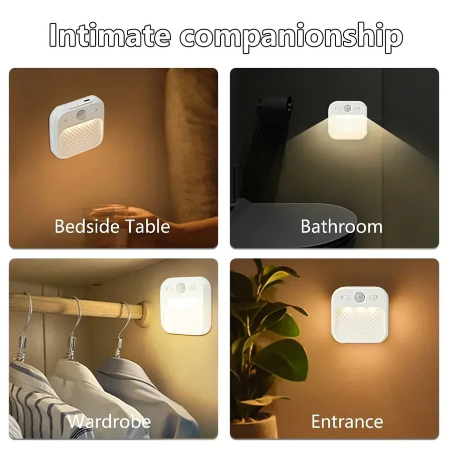 Pzsunly LED Nachtlicht mit Bewegungsmelder, wiederaufladbare Wandleuchte in Weiß, magnetisch und selbstklebend für Schlafzimmer, Flur und Küche - Bild 5