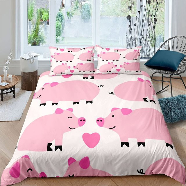 JMG Household Supplies Bettwäsche-Set mit Schwein-Motiv für Kinder, Weiß, B/H: 135 x 200 cm - Bild 1