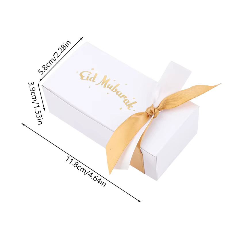 ZQNYCY Eid Mubarak Geschenkboxen mit Band für Ramadan Kareem, weiße Papier-Geschenkboxen für Süßigkeiten und Cookies zur DIY Dekoration für islamische Feste - Bild 5