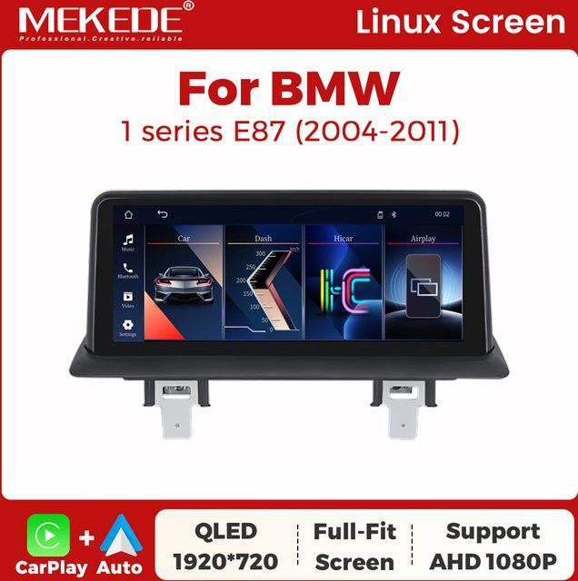 MEKEDE Android Autoradio mit 10,25 Zoll QLED Touchscreen für BMW 1er E81 E82 E87 E88, Linux-System mit kabellosem CarPlay, Android Auto und GPS Navigation, Schwarz - Bild 1