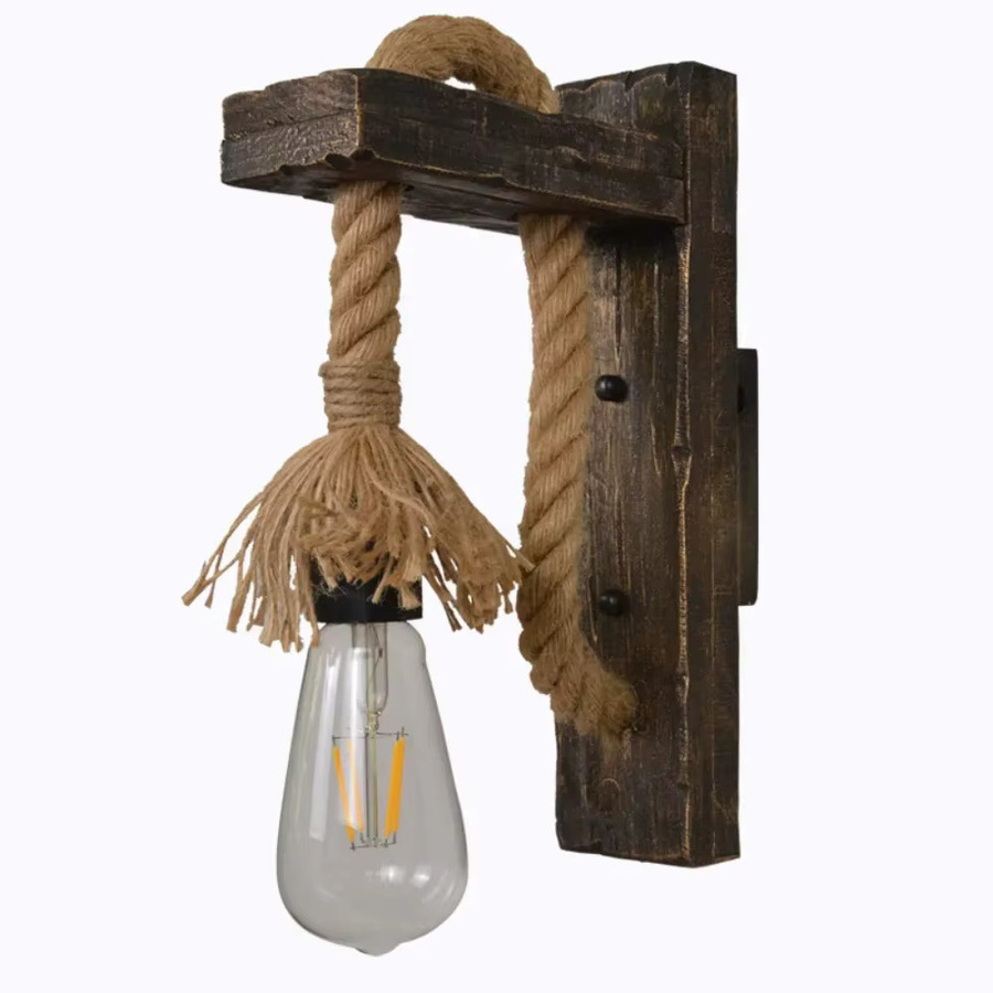 JOYINLED Retro Industrie Wandleuchte aus Holz mit transparentem Glas für Schlafzimmer und Flur - Bild 2