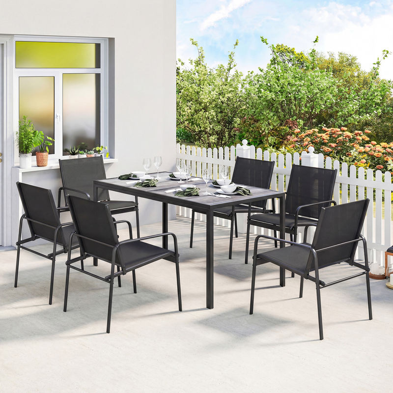 Outsunny Gartenmöbel Set Sitzgruppe mit Tisch und 6 Stühlen in Holzoptik, Schwarz, B/T: 150 x 80 cm - Bild 2