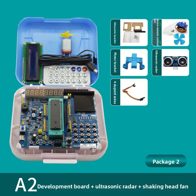 STC89C52 51-Mikrocontroller-Entwicklungsboard-Kit mit Ultraschallradar und oszillierendem Lüfter in Multicolour - Bild 4