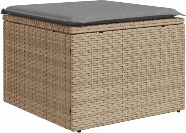vidaXL Gartenhocker aus Poly Rattan mit Kissen in Beige und Grau, B/T/H: 55 x 55 x 37 cm - Bild 1