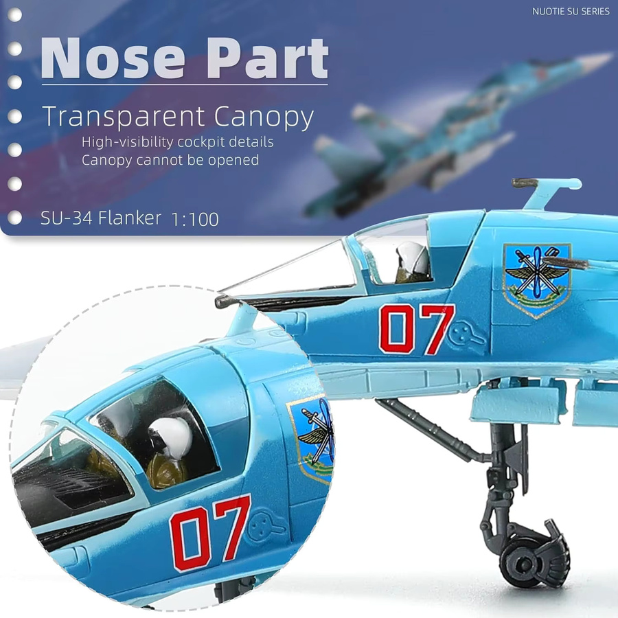 NUOTIE Sukhoi SU-34 Flanker, Flugzeugmodellbausatz, 1/100, Metall, Blau - Bild 2