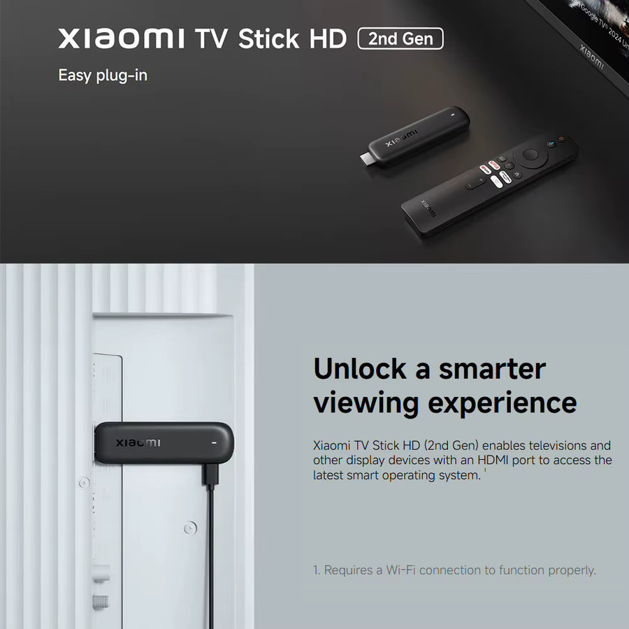 Xiaomi TV Stick HD 2. Generation Streaming-Media-Player mit Google TV, Dual-Band WLAN und Bluetooth-Sprachfernbedienung, Schwarz - Bild 2