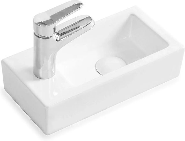 Stilform Gäste WC Waschbecken PARIS aus Keramik in Weiß für Wandmontage oder als Aufsatzwaschbecken mit Hahnloch, B/T/H: 37,0 x 18,5 x 9,0 cm - Bild 1