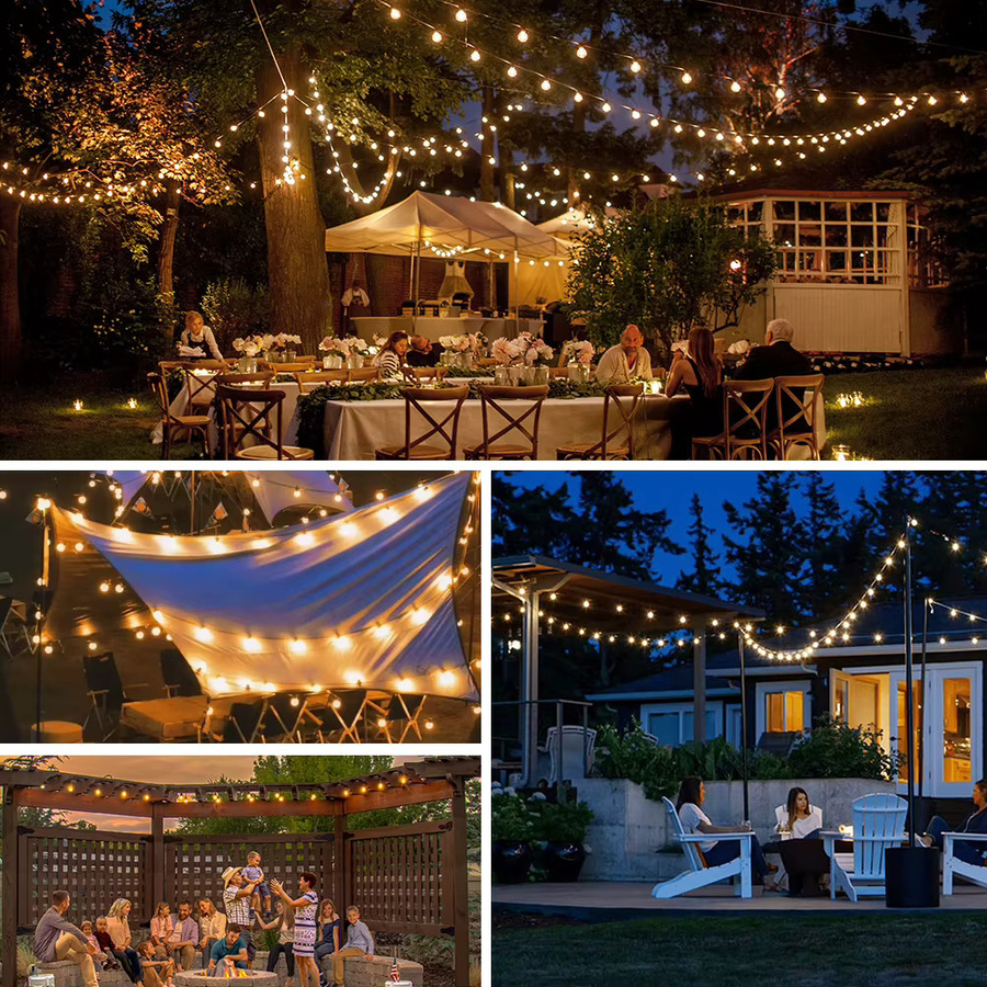 Grensk Solar LED Lichterkette G40 Vintage mit warmweißen Glühbirnen, wasserdicht und bruchsicher für Garten und Terrasse, Schwarz - Bild 6