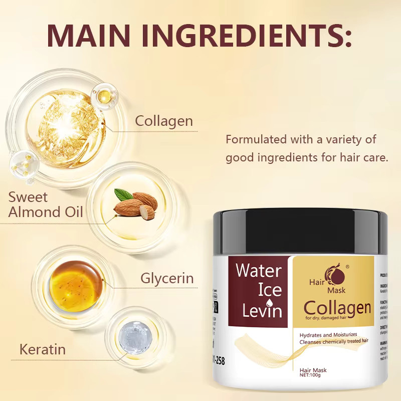Water Ice Levin Haarmaske mit Kollagen, Hyaluronsäure und Keratin, 100 g - Bild 5