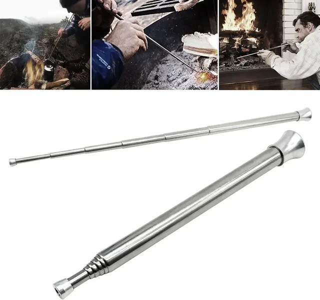 Teleskopisches Feuerblasrohr aus Edelstahl in Silber für Camping, BBQ und Outdoor-Einsätze - Bild 1