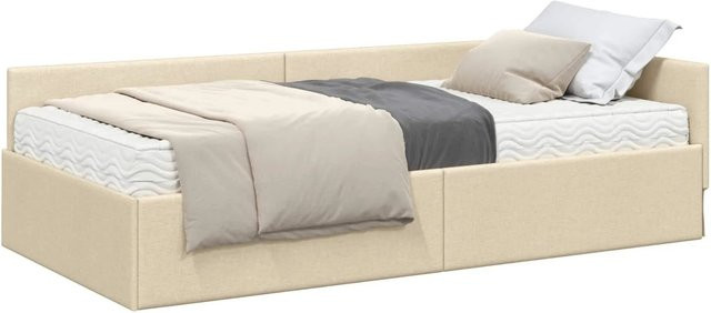 vidaXL Eckbettgestell mit Matratze 2-teiliges Set in Creme, Stoffbezug, B/T/H: 90 x 200 x 57 cm - Bild 1