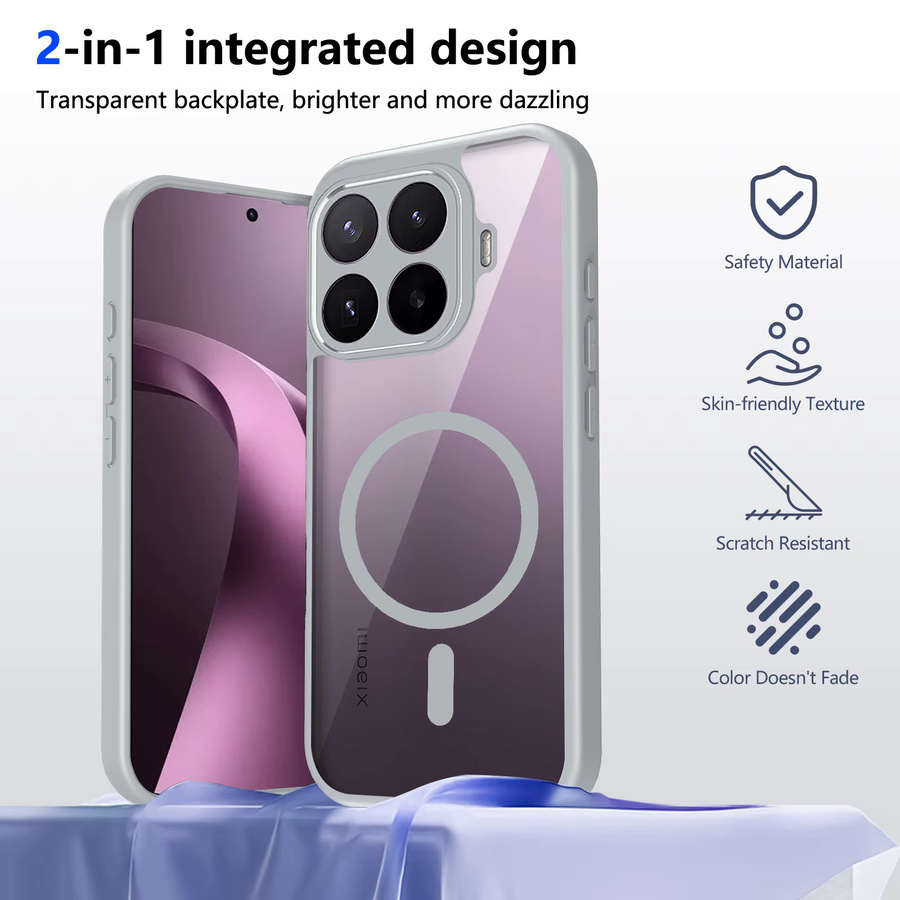 Transparente HD Magnetische Handyhülle für Xiaomi 17T und 15T Pro mit Magsafe Kompatibilität und stoßfestem TPU Schutzrahmen in Transparent und Grau - Bild 2