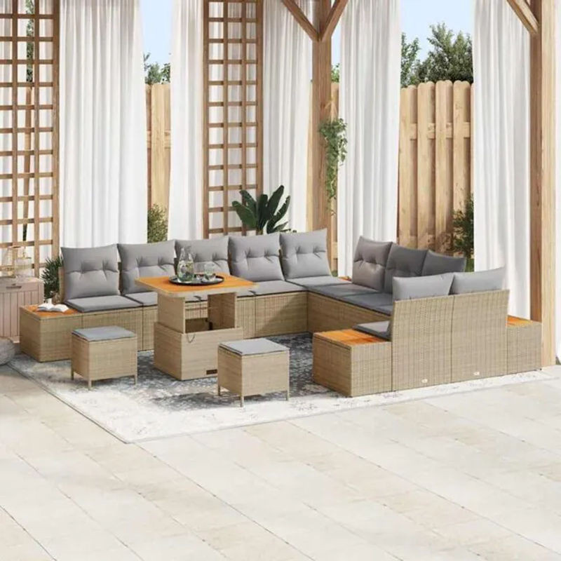 vidaXL Garten-Sofa-Set aus Poly-Rattan mit 13 Kissen in Beige - Bild 1