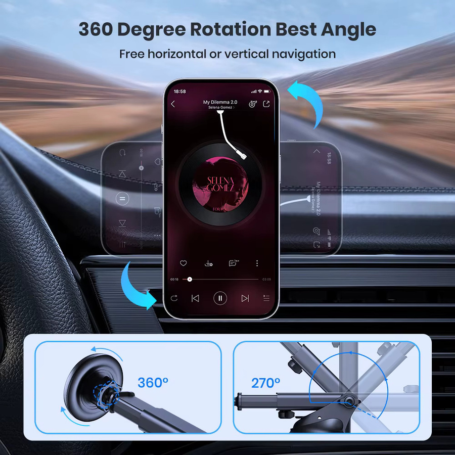 TOPK Magnetischer Autotelefonhalter für MagSafe mit 360 Grad Rotation, Saugnapfhalterung für Lüftungsschlitze und Armaturenbrett oder Windschutzscheibe, Schwarz - Bild 5