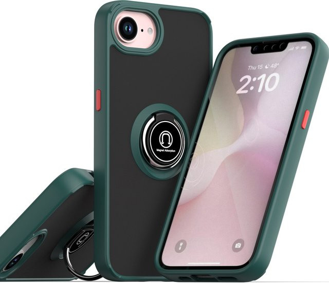 Stoßfeste Silikon-Handyhülle mit Metallring-Halterung für Apple iPhone 16E in Blau - Bild 1