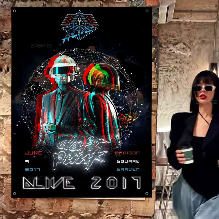 Potdemiel Vintage Banner Around The World Daft Punk Campingdekoration Mehrfarbig B: 50 cm, H: 50 cm - Bild 3
