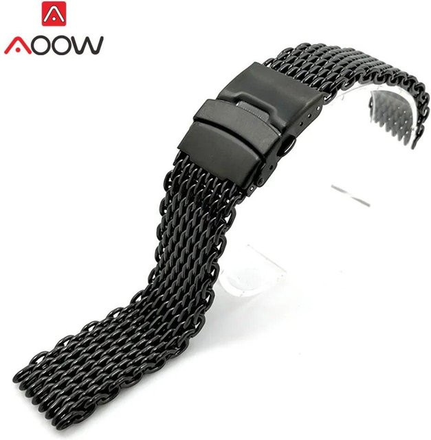 Sweetown Uhrenarmband Edelstahl, Milanese, Faltschließe, Schwarz, Unisex - Bild 1
