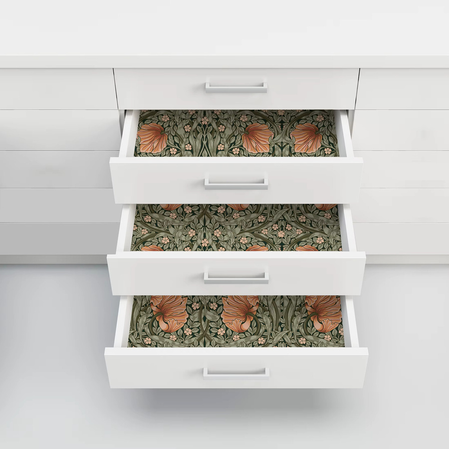 Meihodan Selbstklebende Vintage Floral Tapete Botanischer Salbei in Grün und Mandarine - Bild 2