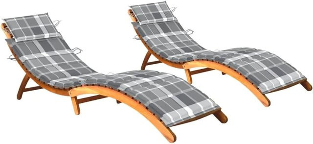 vidaXL Sonnenliegen Set aus 2 Stück aus Massivholz Akazie mit wetterfesten Auflagen, B/T/H: 184 x 55 x 64 cm - Bild 1
