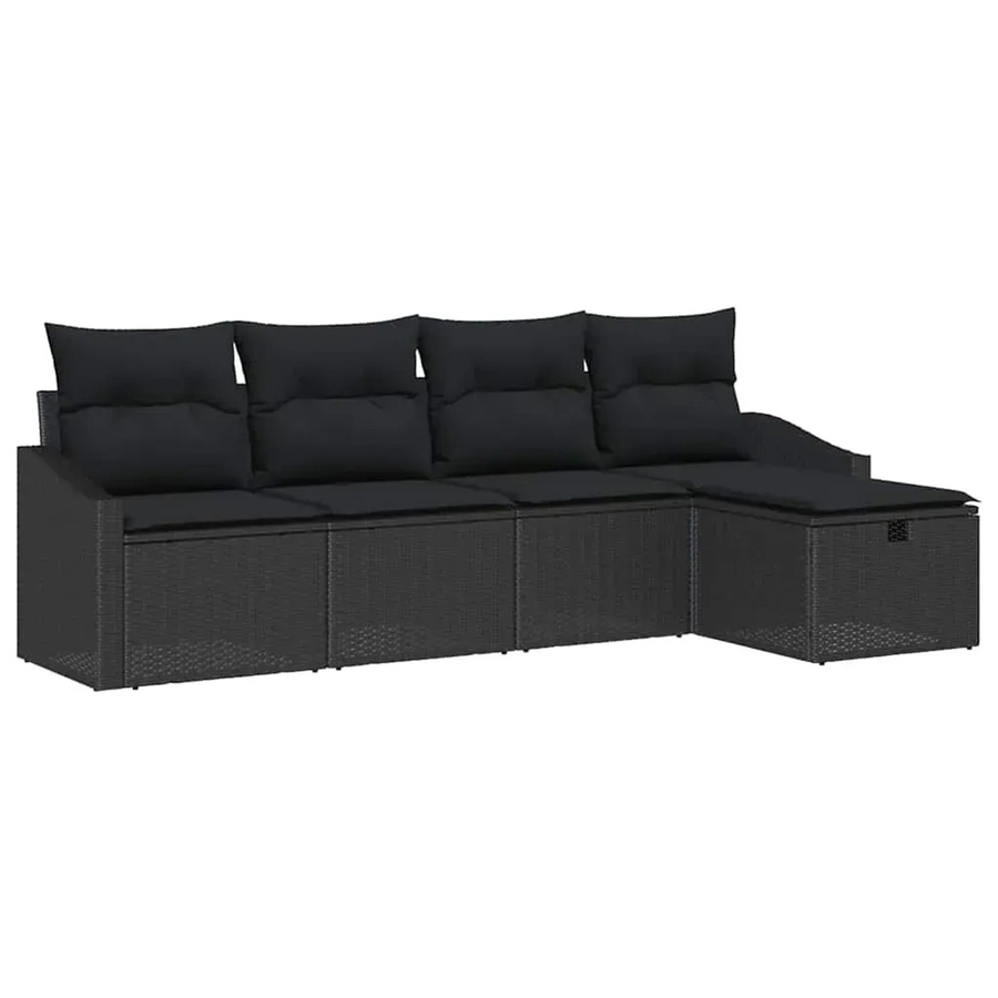 vidaXL Garten-Sofa-Set aus Polyrattan in Schwarz mit Kissen, 5-teilige L-Form Lounge-Garnitur für Garten und Terrasse - Bild 2