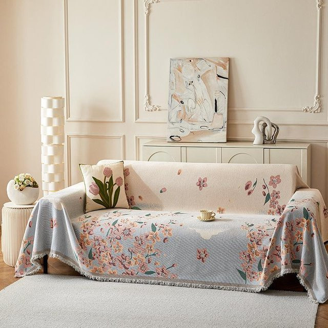 BC-Warm Home Sofa Überwurf aus Chenille mit floralem Design in Blau, B/T: 180 x 130 cm - Bild 1