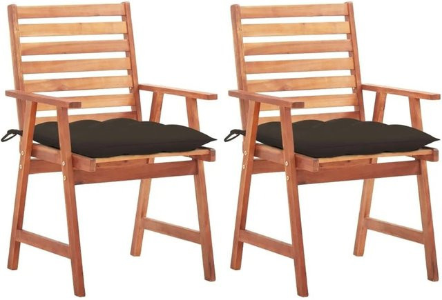 vidaXL Garten-Essstühle Set aus 2 Stück aus Akazienholz mit Kissen in Taupe und Braun im rustikalen Lattendesign - Bild 1