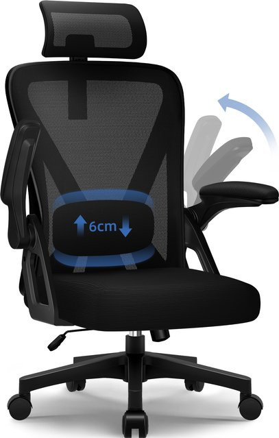 Ergonomischer Bürostuhl Daccormax in Schwarz mit verstellbarer Kopfstütze und Lendenwirbelstütze aus Stoff - Bild 1