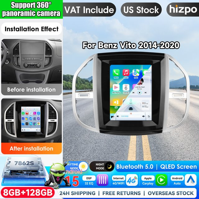 Hizpo Android Autoradio mit 9,7 Zoll vertikalem Bildschirm im Tesla-Stil für Mercedes Benz Vito 2014 - 2022, Carplay und 4G LTE Multimedia-Player, Schwarz - Bild 1