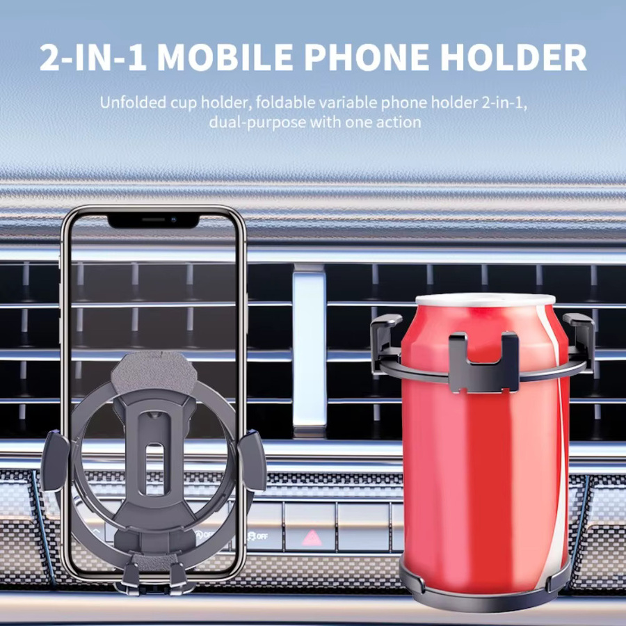 2 in 1 Universeller Autotelefonhalter und Getränkehalter mit 90 Grad Drehung und faltbarer Funktion, Schwarz - Bild 2