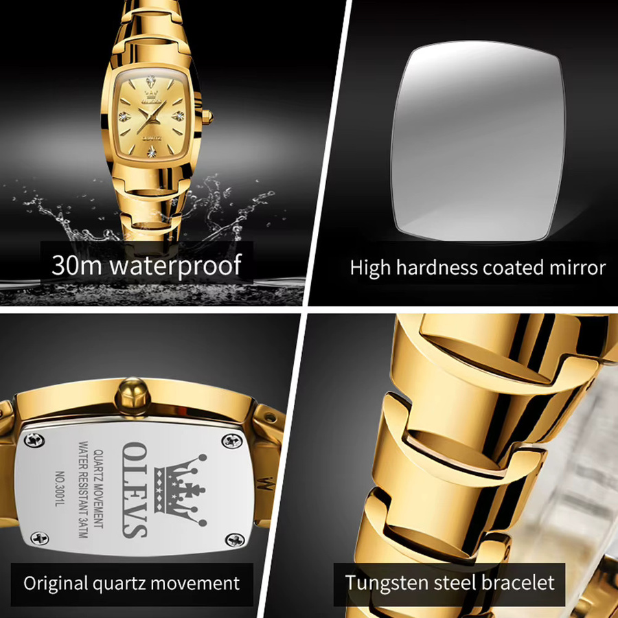 OLEVS Armbanduhr Edelstahl, Quarz, Tonneau, Roségold, Damen - Bild 3