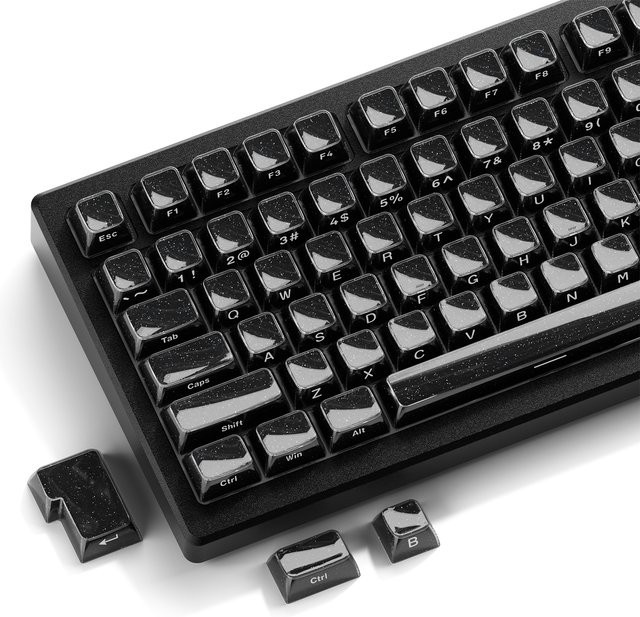 XVX Schwarze Kristall-Tastenkappen mit Glitzerpulver, MDA/OEM Profil, Double-Shot Glänzendes Tastenkappen-Set für 122/136 Tasten - Bild 1