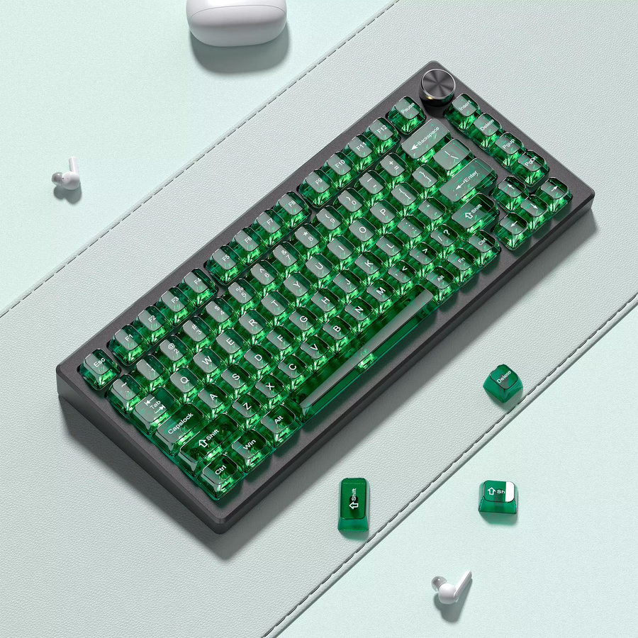 Transparente PC-Tastenkappen im MDA-Profil mit 115 Tasten in Tinte Grün für mechanische Gaming-Tastaturen mit RGB-Hintergrundbeleuchtung - Bild 1