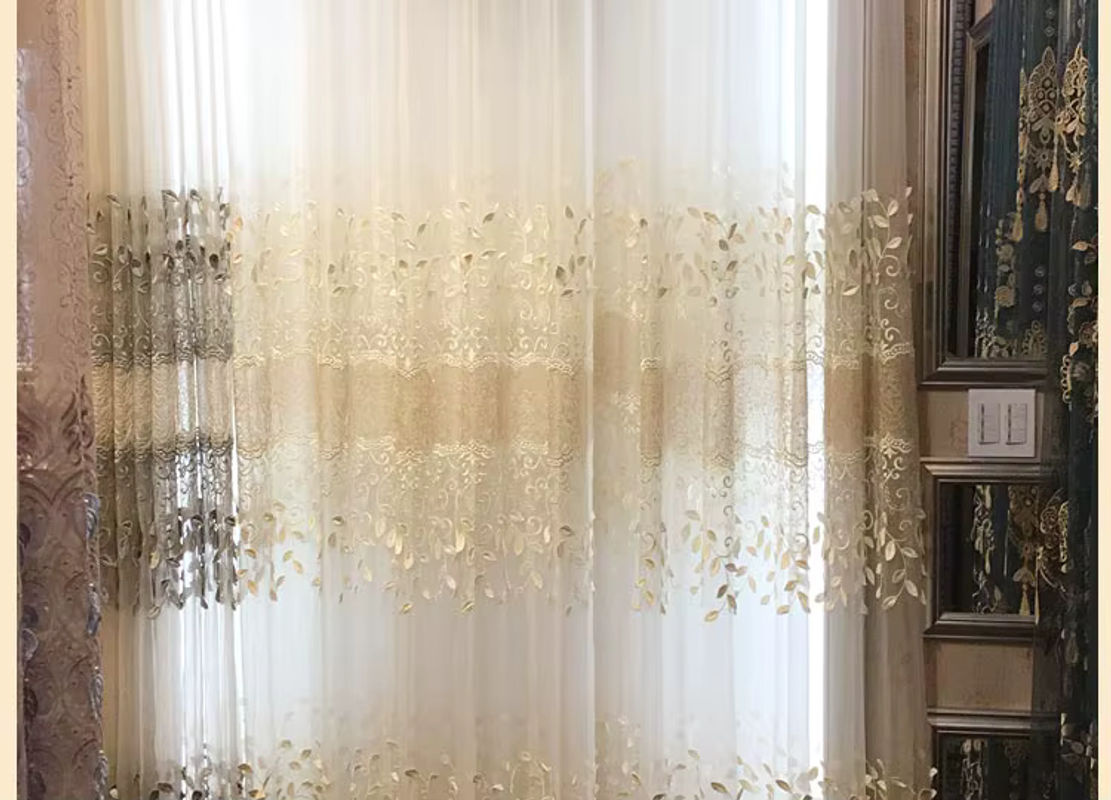 ZJBYZHOUSEHOLD Gaze-Vorhang im europäischen Stil mit geprägter Stickerei, transparent, Breite: 100 cm, Höhe: 210 cm - Bild 3