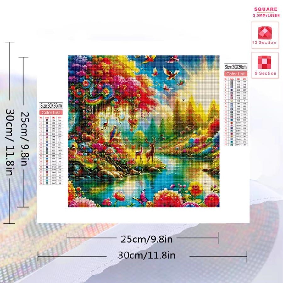 Evershine Diamant-Stickerei Landschaft mit Baum und Fluss als Mosaik-Wandkunst in Multicolor mit vollen Quadraten und Strasssteinen - Bild 2